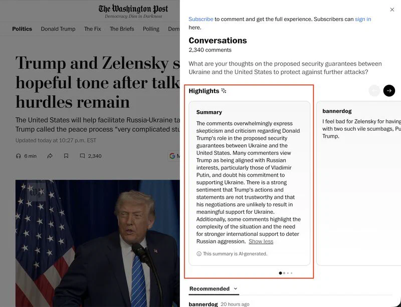 The Washington Post’s AI highlights of reader comments